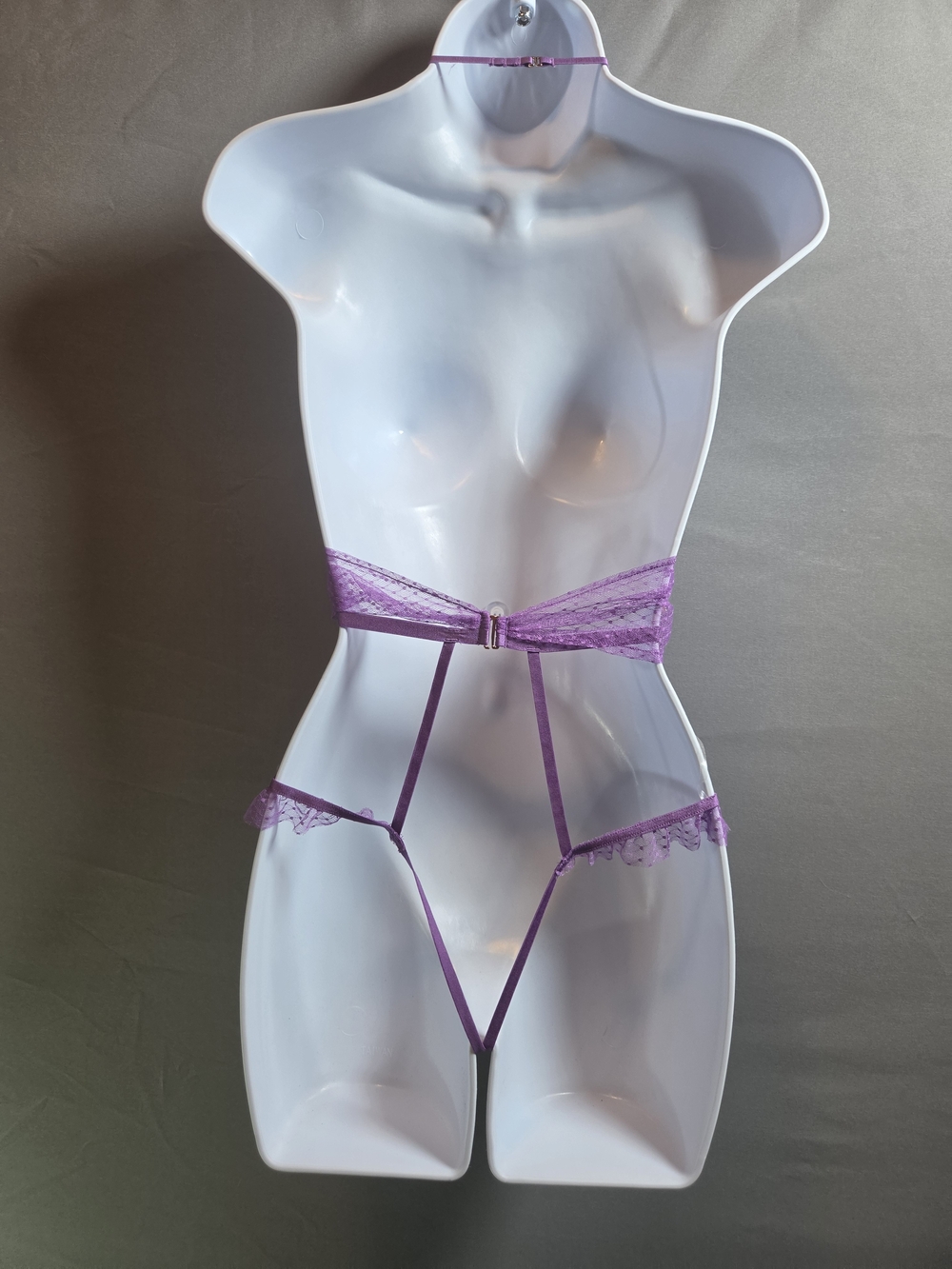 Victoria's Secret Purple Lace Bow-Front Strappy Teddy - Picture 2 of 6